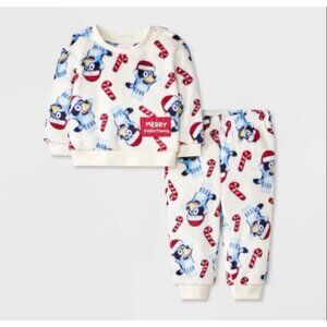 Bluey Baby Christmas Merry Everything Candy Cane Cozy Top and Bottom Set, 0-3M